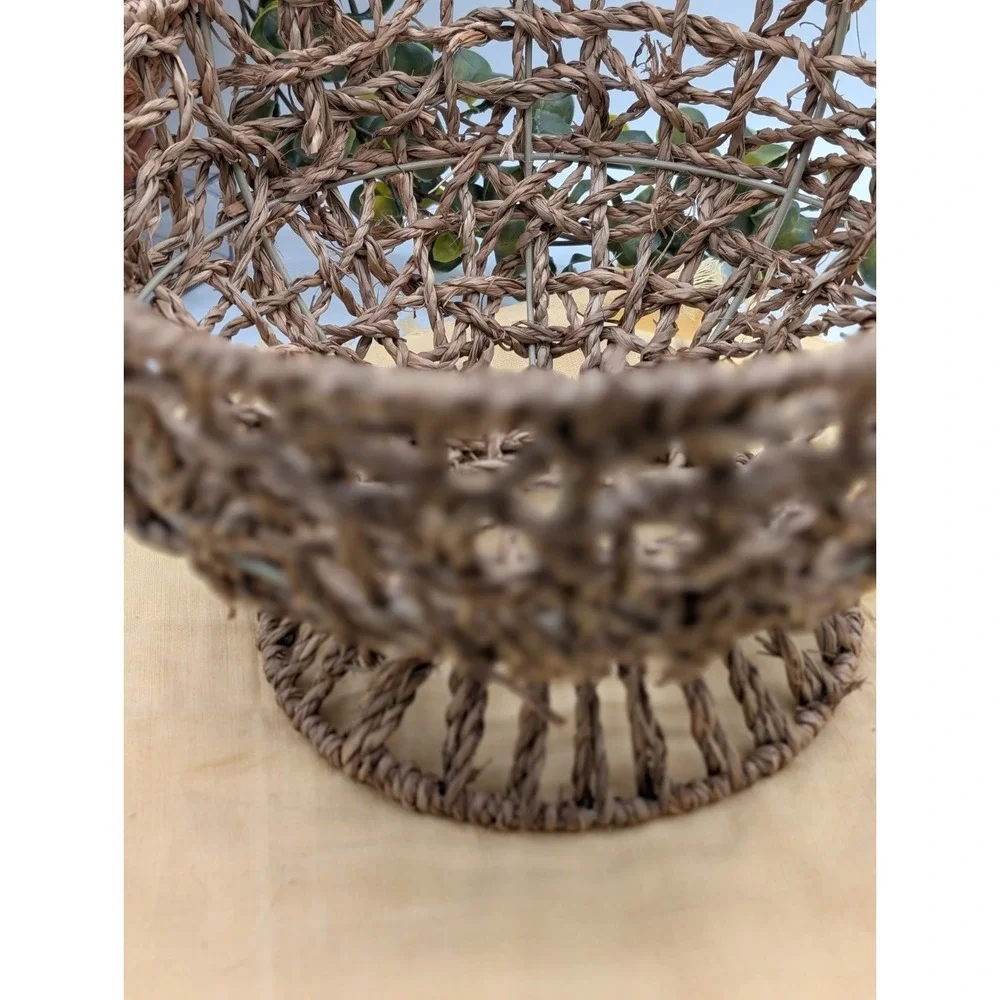 Wicker Pedestal Fruit Basket Bowl with Wire Frame, Boho Farmhouse Centerpiece...